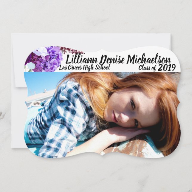 5x7 Senior Announcement Lavender Hibiscus on White (Front)