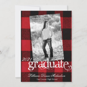 5x7 Senior Announcement Red Buffalo Plaid Bear Bla