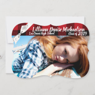 5x7 Senior Announcement Red Buffalo Plaid Bear Bla