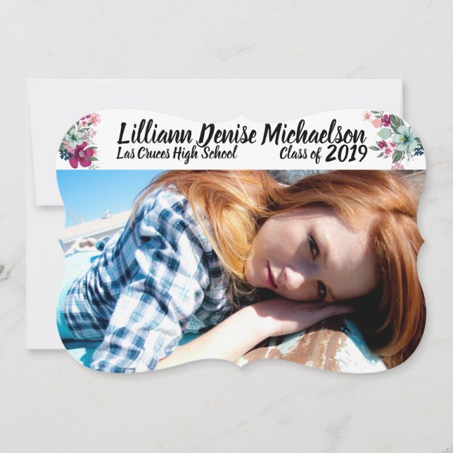 5x7 Senior Announcement Tropical Flowers on White (Front)