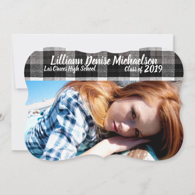 5x7 Senior Announcement XMAS Baffalo Plaid Black (Front)