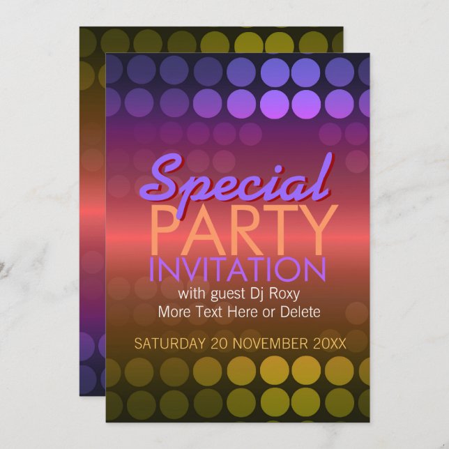 5x7 Shiny Disco Dots Special Party Invitation (Front/Back)