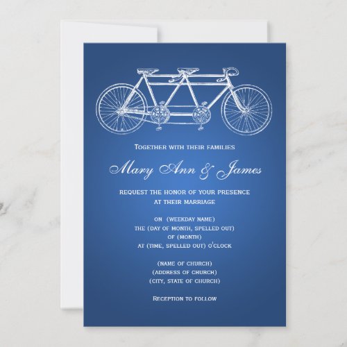 5x7 Simple Wedding Tandem Bike Blue Invitation