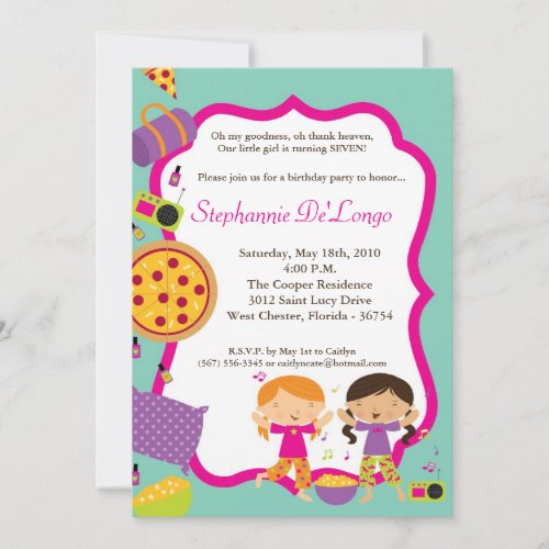 5x7 Slumber MakeUp Dance Birthday Party Invitation