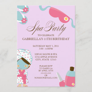 5x7 Spa Party Birthday Party Invitation