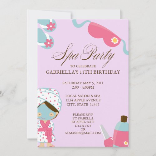 5x7 Spa Party Birthday Party Invitation