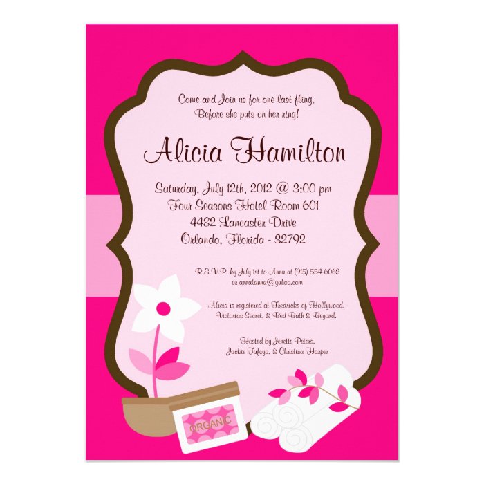 5x7 Spa Retreat Pink Bachelorette Invitation