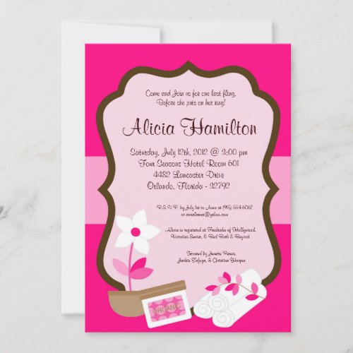 5x7 Spa Retreat Pink Bachelorette Invitation