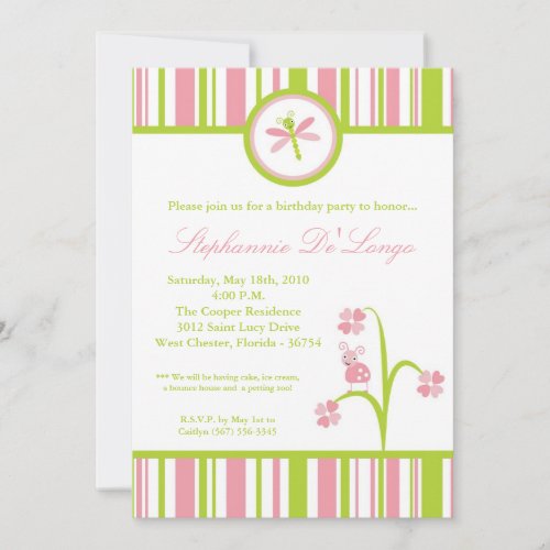 5x7 Spring Bugs Insects Birthday Party Invitation