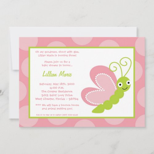 5x7 Spring Bugs Insects Birthday Party Invitation