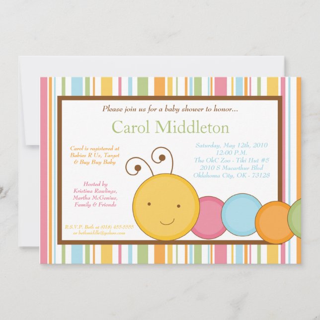 5x7 Spring Caterpillar Worm Baby Shower Invitation (Front)