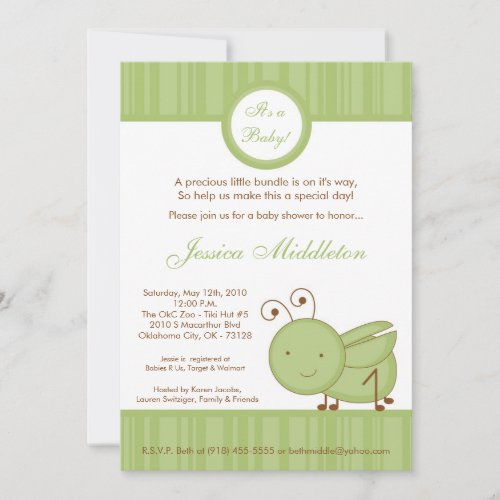 5x7 Spring Grasshopper Baby Shower Invitation