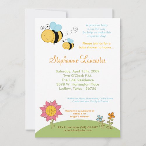 5x7 Spring Honey Bumble Bee Baby Shower Invitation