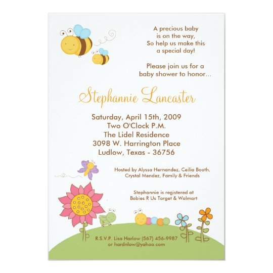 5x7 Spring Insects Flowers Baby Shower Invitation Zazzle Com