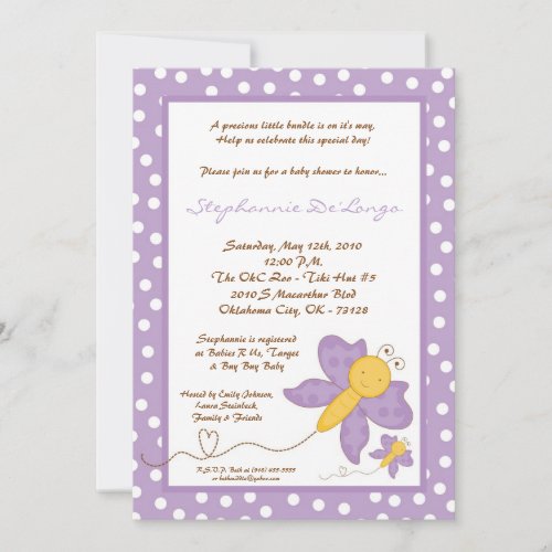 5x7 Spring Purple Butterfly Baby Shower Invitation