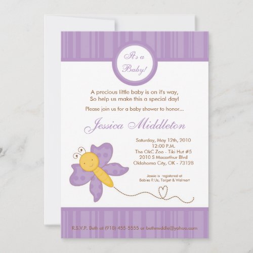 5x7 Spring Purple Butterfly Baby Shower Invitation