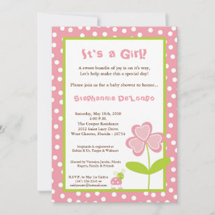 5x7 Spring Time Lady Bug Baby Shower Invitation