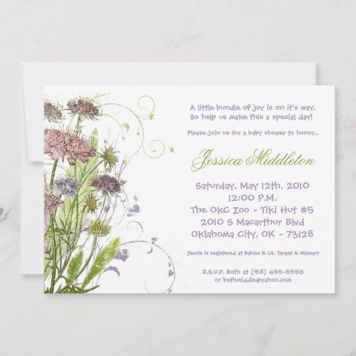 5x7 Spring Wild Flower Baby Shower Invitation