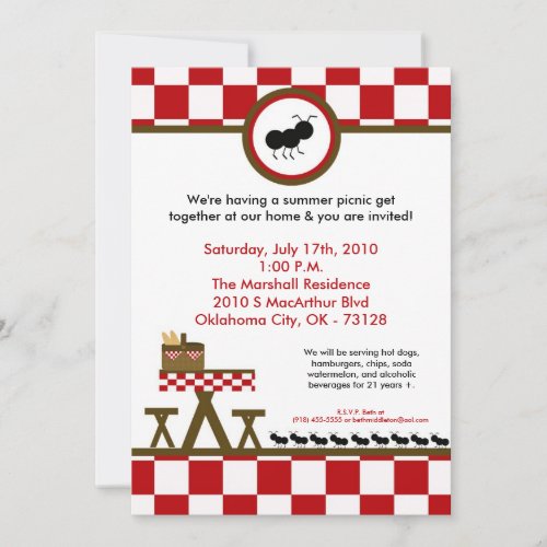 5x7 Summer Time Picnic Barbecue Invitation