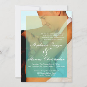 5x7 Sunset Fade Teal Blue Tan Wedding Invitation