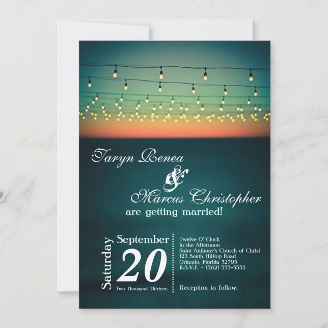 5x7 Sunset String Lights Yard Wedding Invitation (Front)