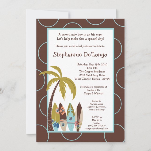 5x7 Surfer Baby Surf Boards Baby Shower Invitation (Front)