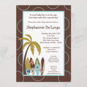 5x7 Surfer Baby Surf Boards Baby Shower Invitation