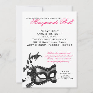 5x7 Sweet 16 Masquerade Ball Birthday Invitation