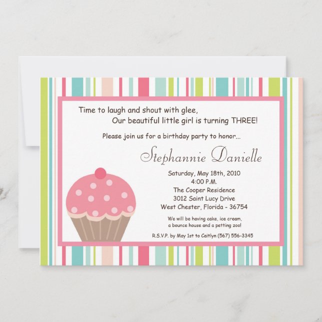 5x7 Sweet Treat Cup Cake Birthday Party Invitation (Front)