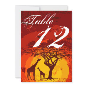 5x7 Table Number Card African Safari Giraffe Sunse