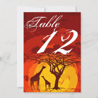 5x7 Table Number Card African Safari Giraffe Sunse