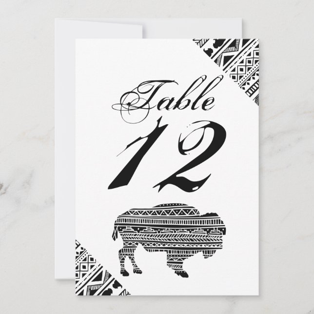 5x7 Table Number Card Boho Buffalo Tribal Pattern (Front)