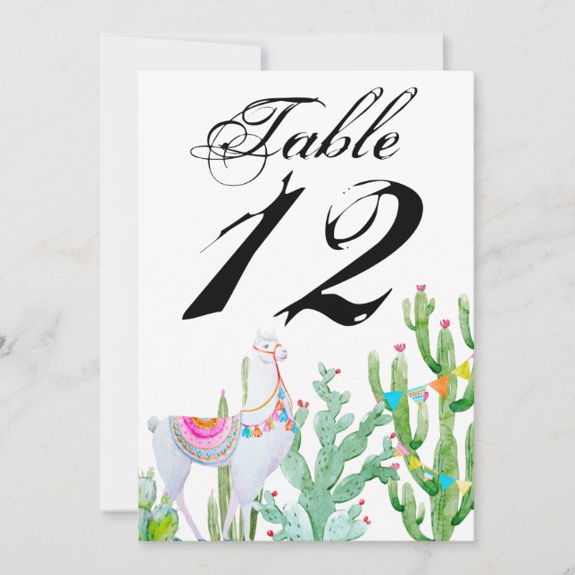 5x7 Table Number Card Boho Llama Bohemian Cacti De (Front)
