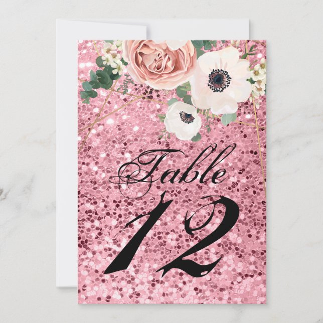 5x7 Table Number Card Geometric Garden Rose Glitte (Front)