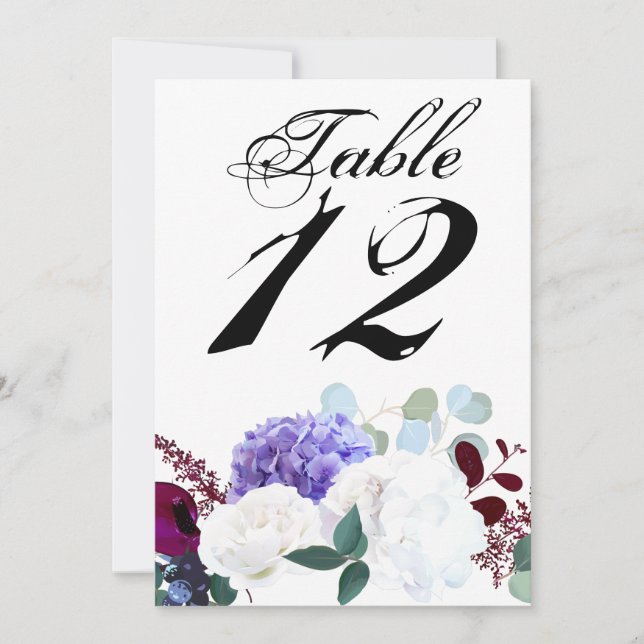 5x7 Table Number Card Lavender Hibiscus on White (Front)