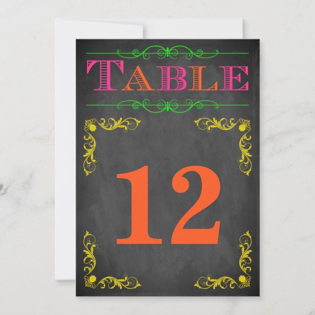 5x7 Table Number Card | Neon Chalkboard (Front)
