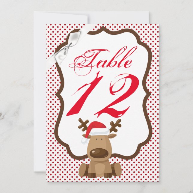5x7 Table Number Card Reindeer Christmas XMAS Polk (Front)