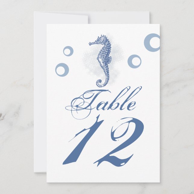 5x7 Table Number Card Seahorse Sea Ocean Beach (Front)