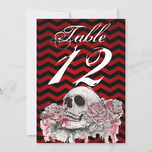 5x7 Table Number Card skull Rose Gothic Chevron re (Front)