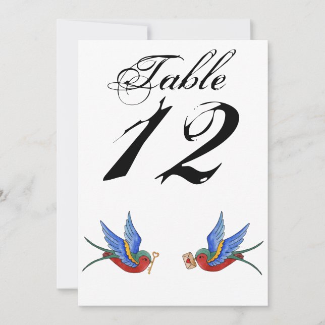 5x7 Table Number Card Traditional Bird Tattoo Spar (Front)