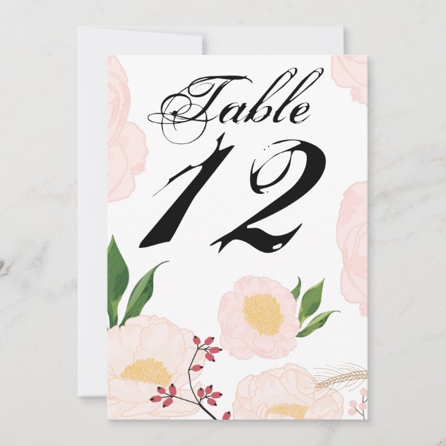5x7 Table Number Card White Floral Flowers on Whit (Front)