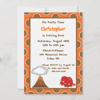 5x7 Tan Polkadot Dinosaur Birthday Invite