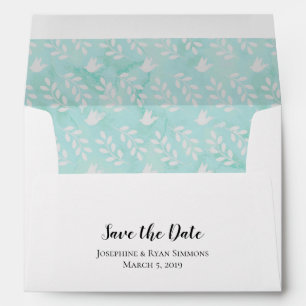 5x7 Teal Blue Watercolor Doves Leaf Save the Date Envelope