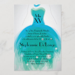 5x7 Teal Dress Quinceanera Birthday Invitation