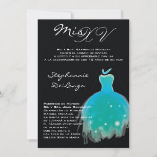 5x7 Teal Dress Quinceanera Birthday Invitation