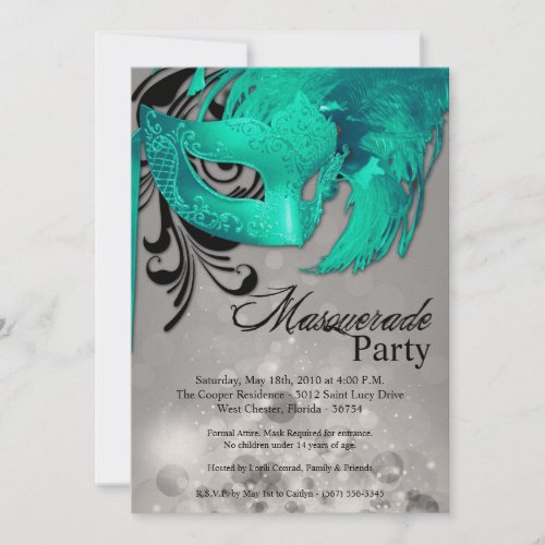 5x7 Teal Masquerade Sweet 16 Birthday Invitation