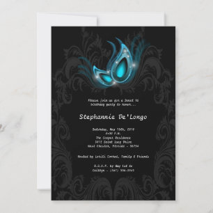 5x7 Teal Masquerade Sweet 16 Birthday Invitation