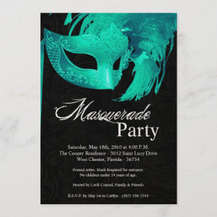5x7 Teal Masquerade Sweet 16 Birthday Invitation