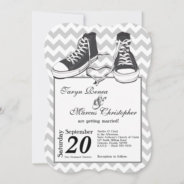 5x7 Teenage Sneakers Chevron Wedding Invitation (Front)
