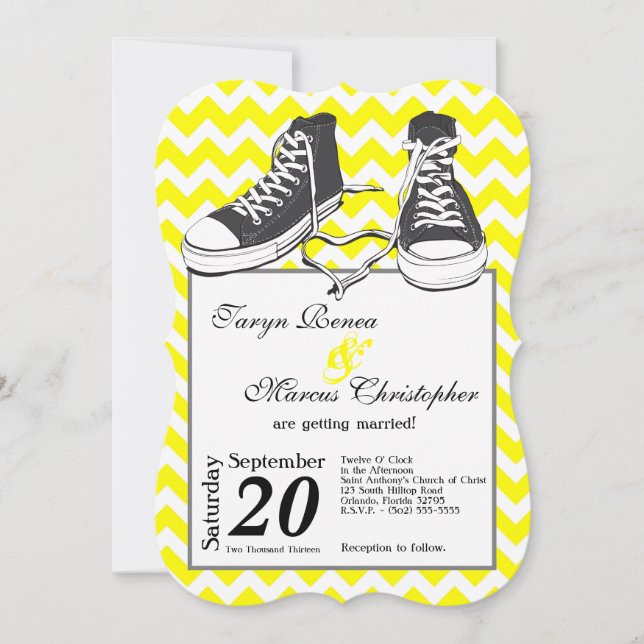 5x7 Teenage Sneakers Chevron Wedding Invitation (Front)